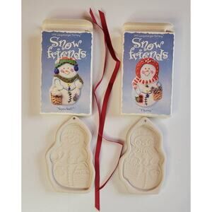 Longaberger 1999 Snow Friends Snowman Cookie Molds Ornament Set NIB Christmas